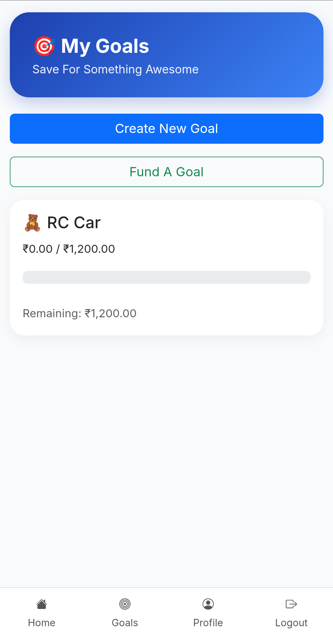 PiggyNest goal based saving progress